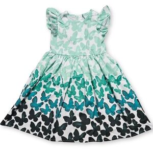Little Bitty - Blue-Green Ombre Butterfly Print Girls' Dress